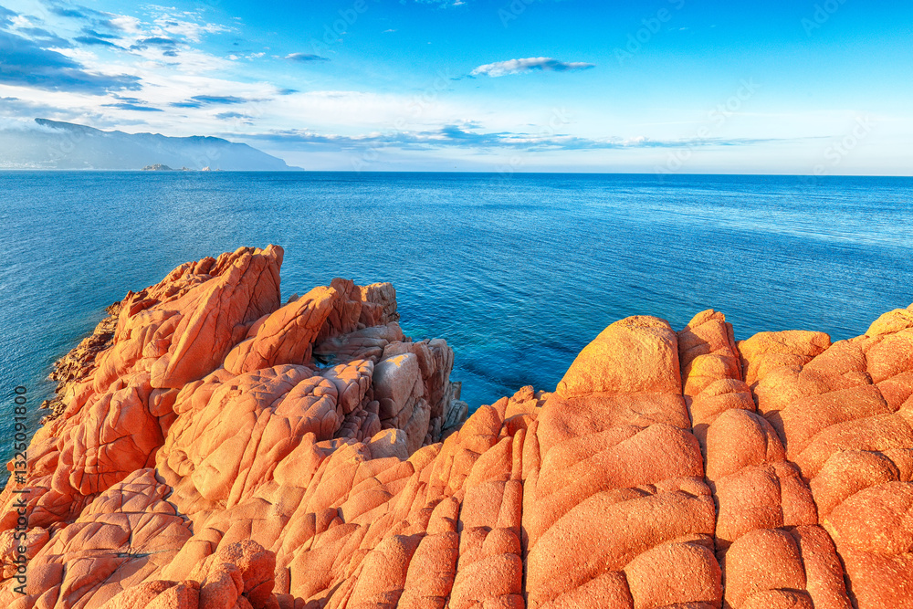 Exciting sunset view of Red Rocks (Rocce Rosse) in Arbatax.