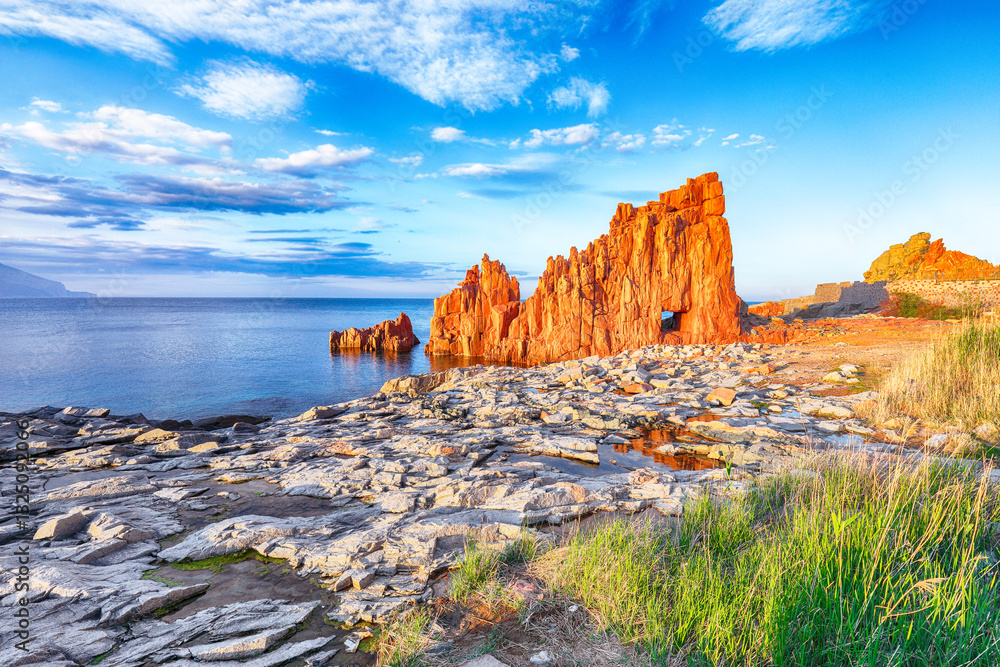 Remarkable sunset view of Red Rocks (Rocce Rosse) in Arbatax.