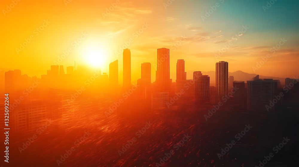 Fototapeta premium City being hit by heatwave, extreme heat and climate change concept