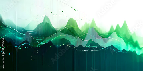 Fototapeta kuchenna Abstract data and information visualization, increasing function and line graph concept, in tones of green and teal.