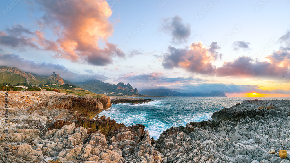 Superb seascape of Isolidda Beach near San Vito cape.