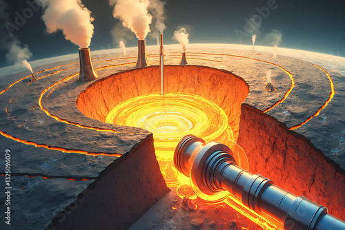 Wallpaper Mural Geothermal energy concept. Extraction of thermal energy from the earth crust. Computer graphic illustration. Torontodigital.ca