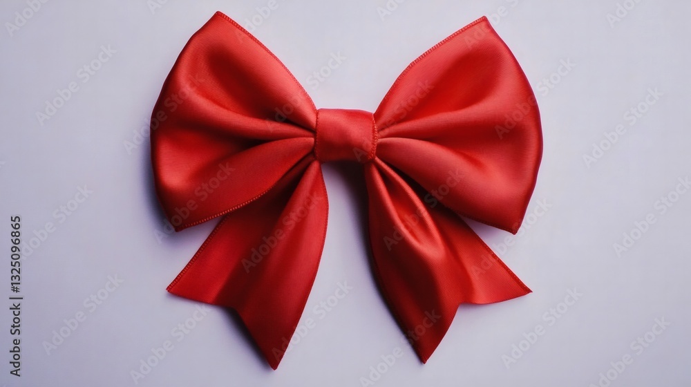 Decorative red bow isolated on a white background, top view. Minimalistic stock photo of a red, shiny satin hair bow with a large bow shape 3D illustration. Decorative red bow isolated on a white background, top view. Minimalistic stock photo of a red, shiny satin hair bow with a large bow shape 3D illustration.