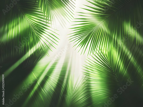 Lush Green Palm Leaves Sunlight Illustration