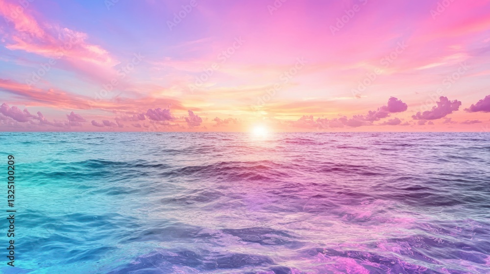 Colorful ocean sunset with vibrant water reflecting pink, purple, and blue sky Colorful ocean sunset with vibrant water reflecting pink, purple, and blue sky