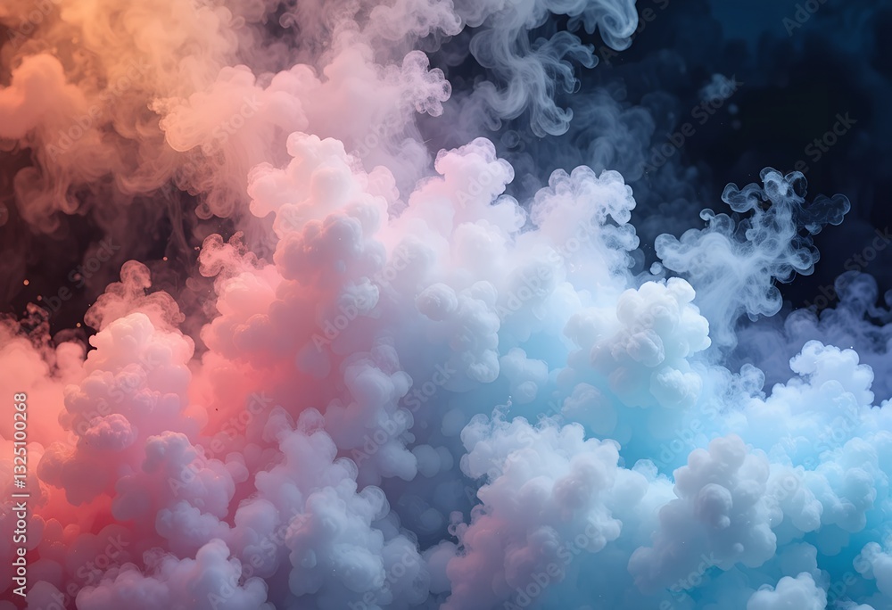 Dynamic colorful smoke clouds creative studio abstract art dark background close-up view