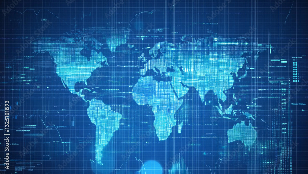 Digital World Map with Data Streams and Technology Background Digital World Map with Data Streams and Technology Background