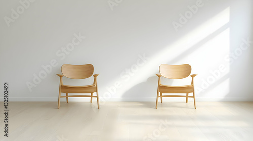 Wallpaper Mural Modern Wooden Chairs in Minimalist Room 3D Illustration Torontodigital.ca
