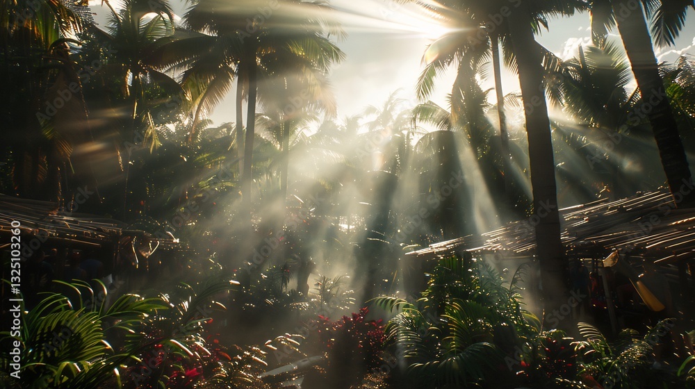 Obraz premium Captivating image of Earth Day celebration vibrant park showcasing community tree planting natural light filtering through dense foliage and a powerful message of environmental stewardship and renewal