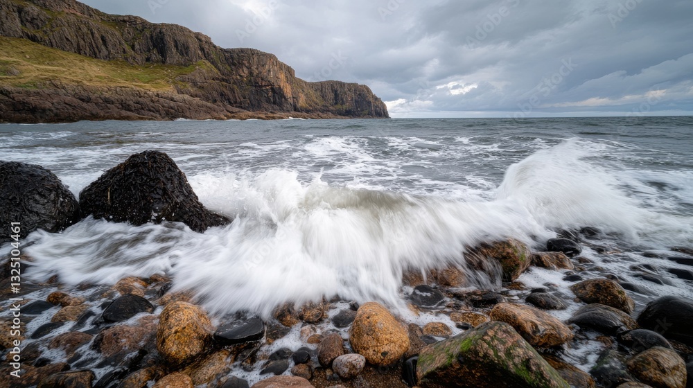 Fototapeta premium A dramatic coastline with jagged rocks and crashing waves