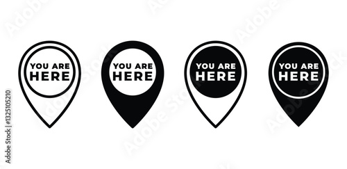 You Are Here Location Markers Pointer Map Icon Vector Design Black White Color Illustration Sets