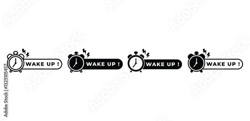 Alarm Clock Wake Up Buttons Black and White Color Icons Vector Design Illustration Sets