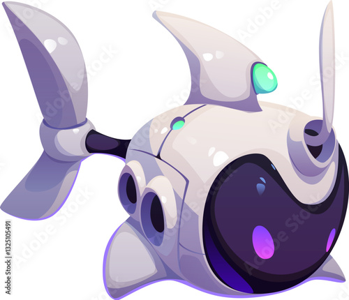 Underwater robot mascot, cartoon bathyscaphe or submarine drone, vector futuristic technology. Underwater robot or submersible drone bathyscaphe, sea or ocean robotic droid explorer ROV or AUV