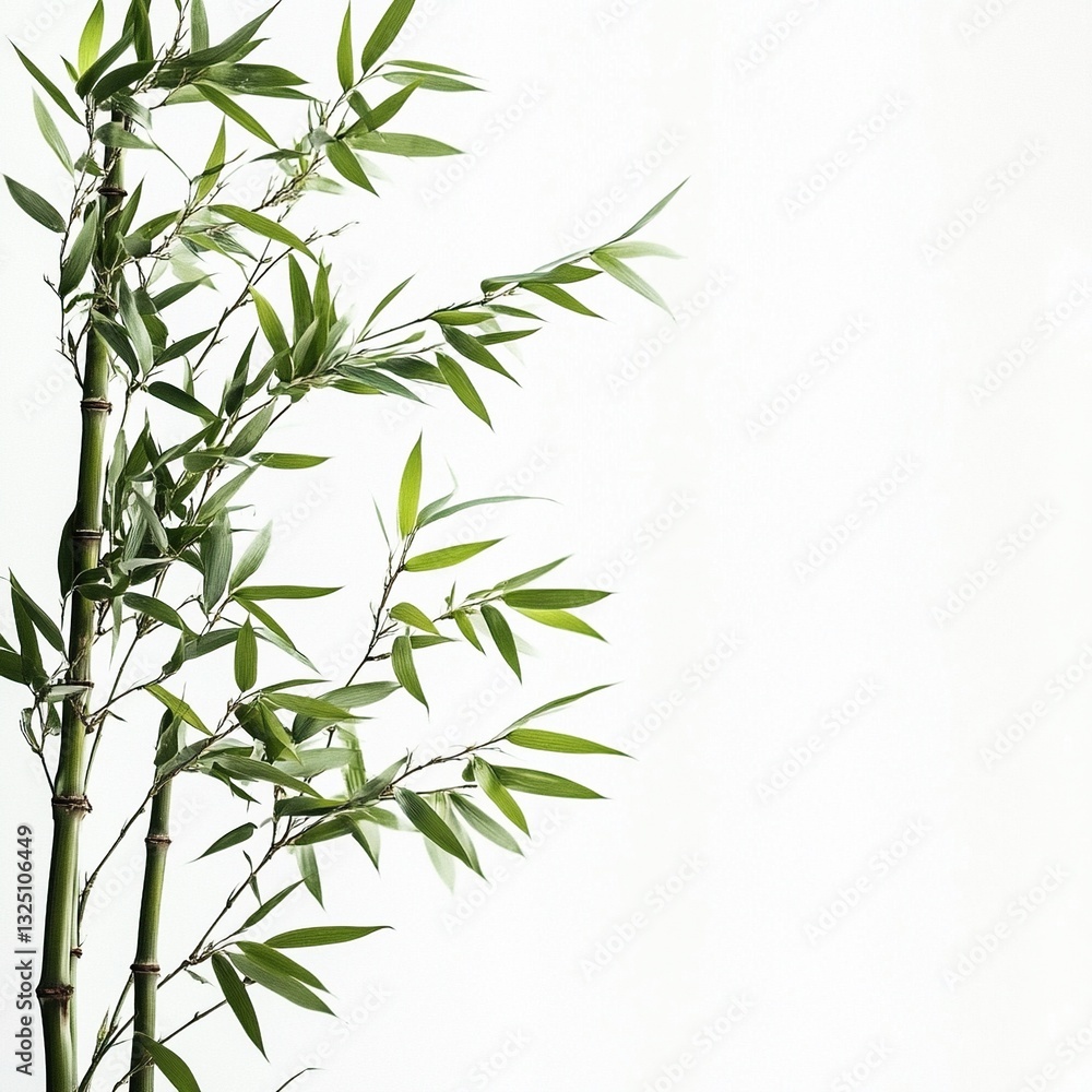Naklejka premium Green bamboo stalks and leaves on white.