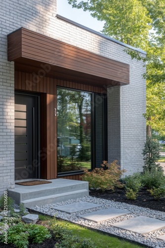 Wallpaper Mural Modern entrance of a contemporary house showcasing elegant architecture and landscaped surroundings in a sunny neighborhood setting Torontodigital.ca
