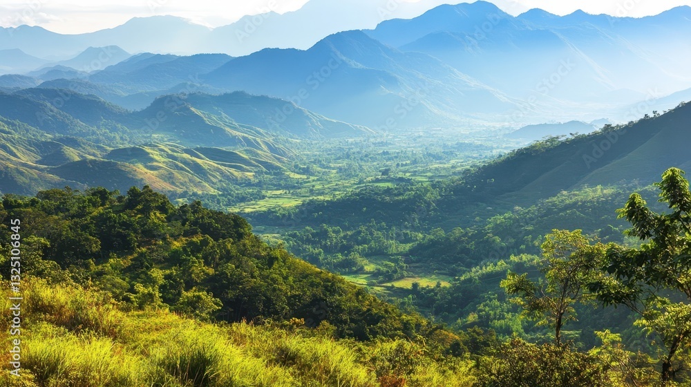A beautiful view of lush green mountains and valleys A beautiful view of lush green mountains and valleys