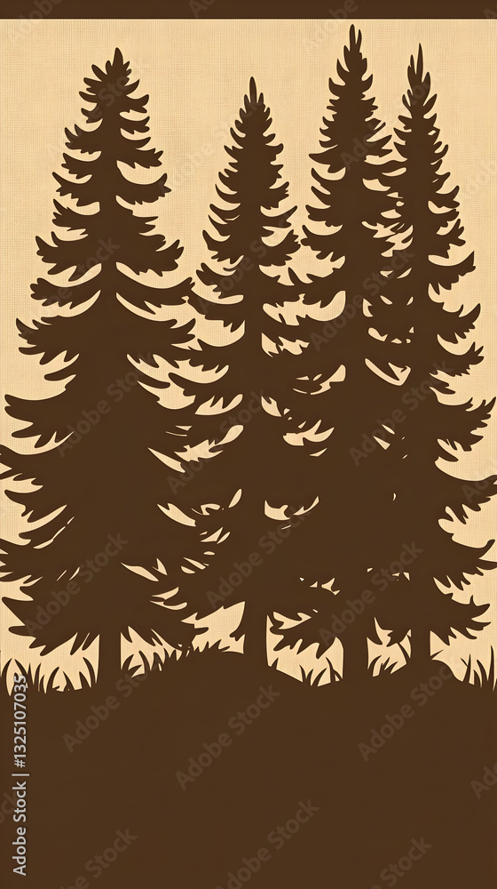 Obraz premium Brown Pine Trees Illustration