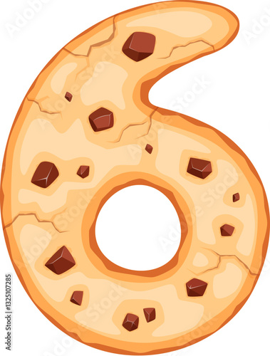 Sweet dessert font shortbread cookie digit 6 six. Sweet math font numeral symbol, pastry vector mathematics typeface figure. Dessert kids ABC type number or bakery alphabet typeface digit