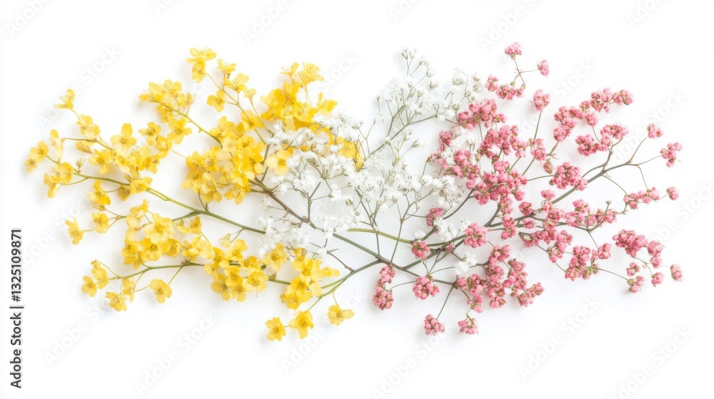 Pastel Yellow White Pink Flowers on White Background Pastel Yellow White Pink Flowers on White Background