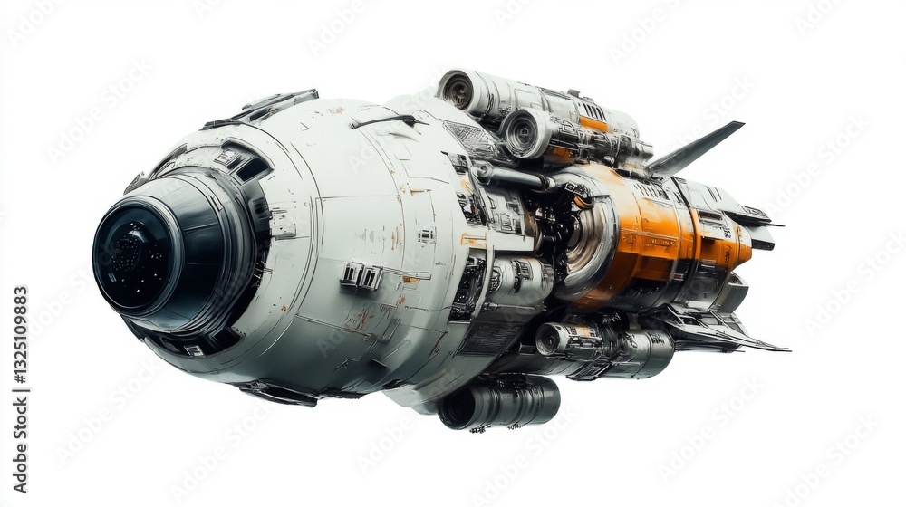 White and Orange Detailed Spaceship 3D Render White and Orange Detailed Spaceship 3D Render