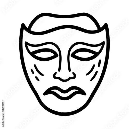 Mask icon in black and white, cultural symbolism concept