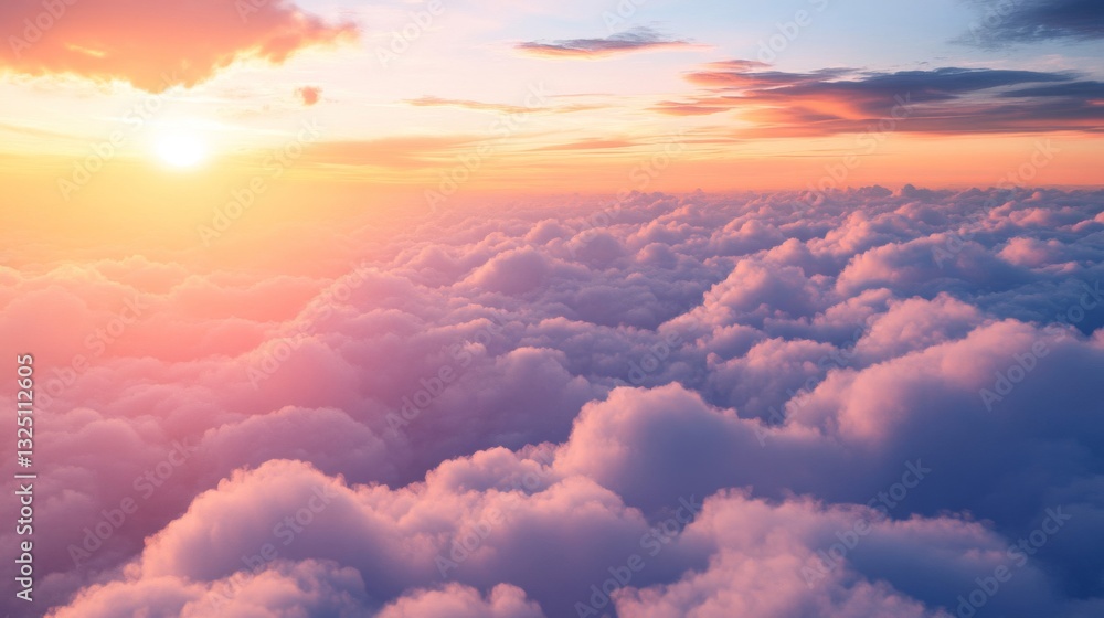 Aerial View of Pink and Orange Sunset Cloudscape Aerial View of Pink and Orange Sunset Cloudscape
