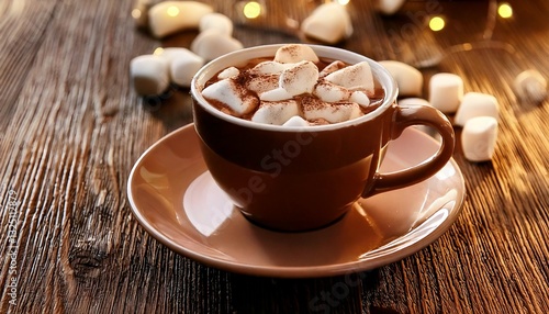 Hot chocolate with marshmallows. Christmas season. Cup of cacao.
