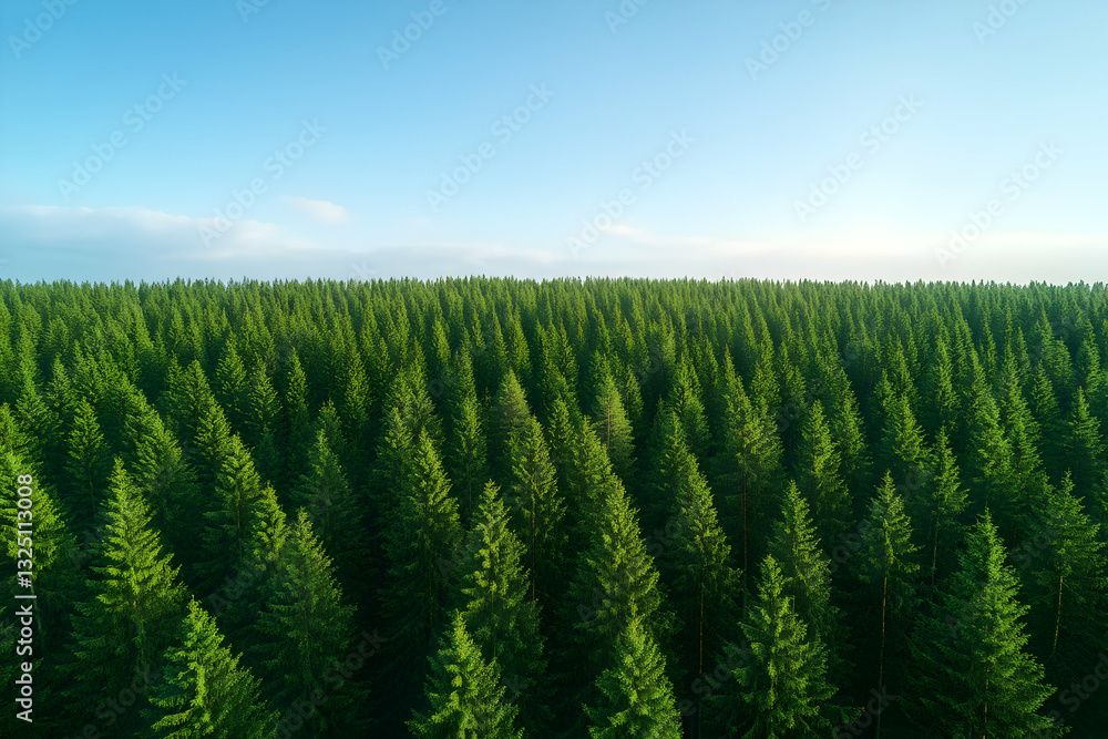 Fototapeta premium Aerial View Evergreen Forest Background