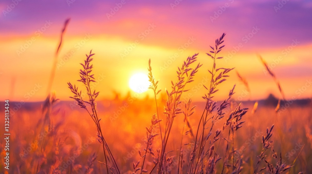 Fototapeta premium Vibrant Sunset over a Field of Grass
