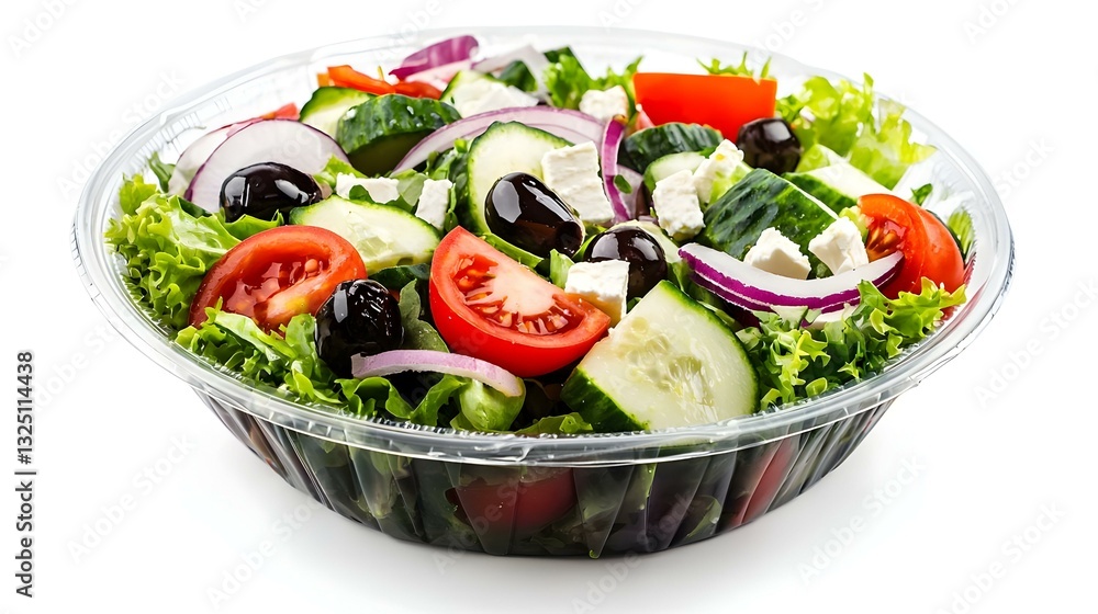 Fresh greek salad in a plastic package to take Fresh greek salad in a plastic package to take