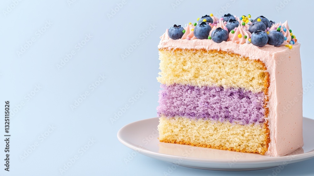 Delicious Two Layered Cake with Pink Frosting and Blueberries Delicious Two Layered Cake with Pink Frosting and Blueberries