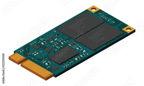 Isometric solid state drive. Drive ssd storage illustration. SSD M.2 illustration. Computer hardware components. Vector illustration