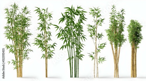 collection bamboo tree isolated on white