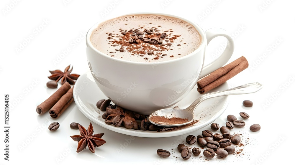A white background with a cup of coffee A white background with a cup of coffee