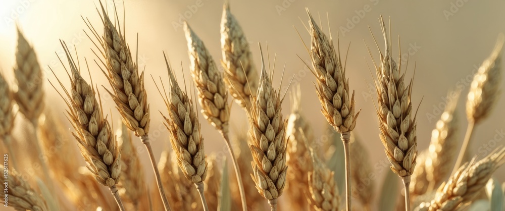 Several mature spikelets of rye against a beige backdrop. Several mature spikelets of rye against a beige backdrop.