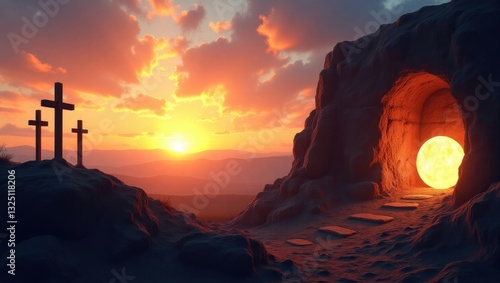 Resurrection - Light in an Empty Tomb with Crucifixion
