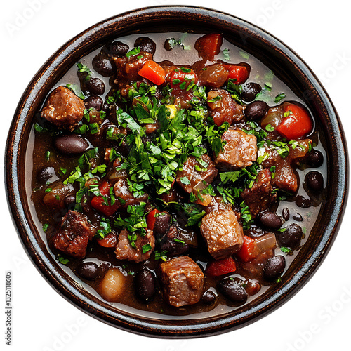 A Bowl of Brazilian Feijoada Black Bean Stew Isolated on Transparent Background