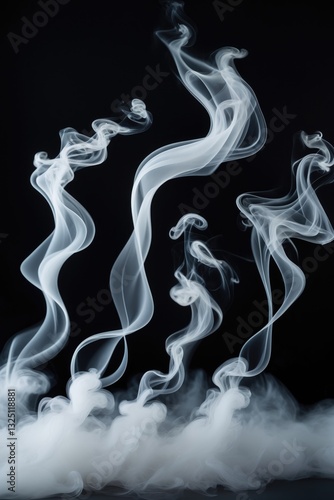 Obraz na płótnie Set abstract fog or white smoke evaporates and transforms, with white smoke image becoming vapor that splits into sections against a black background, creating a fog effect, where smoke rises from ... w salonie