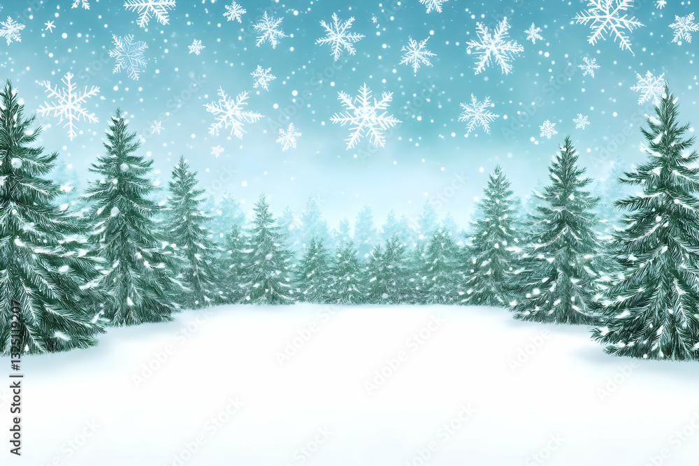 Obraz premium Winter Wonderland Snowy Forest Illustration