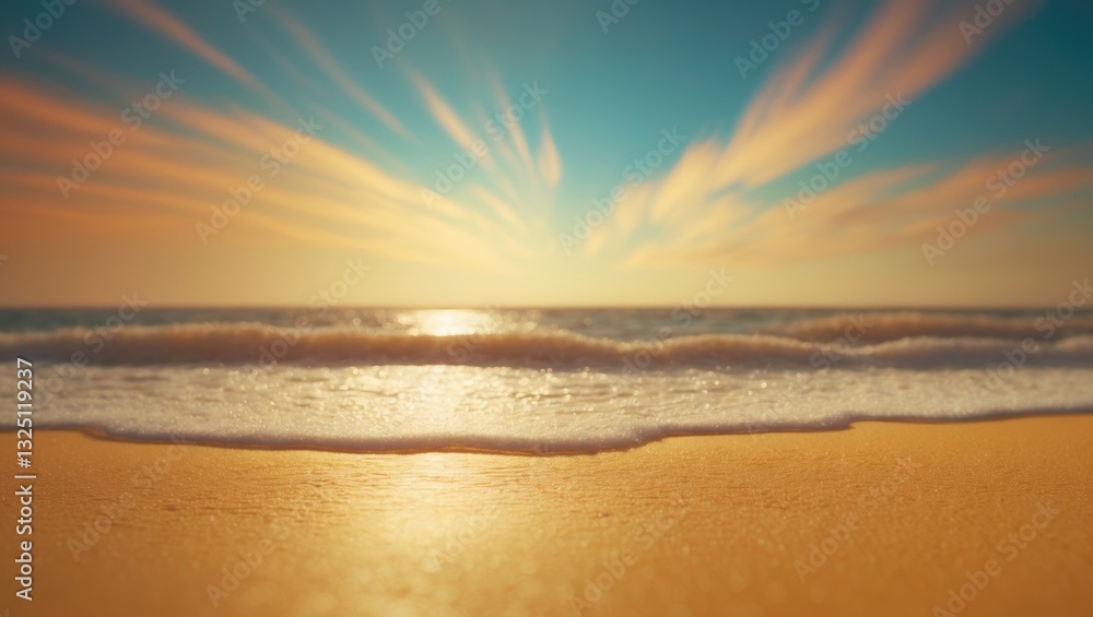 Obraz premium Backdrop of summertime featuring sand, water, and sky.