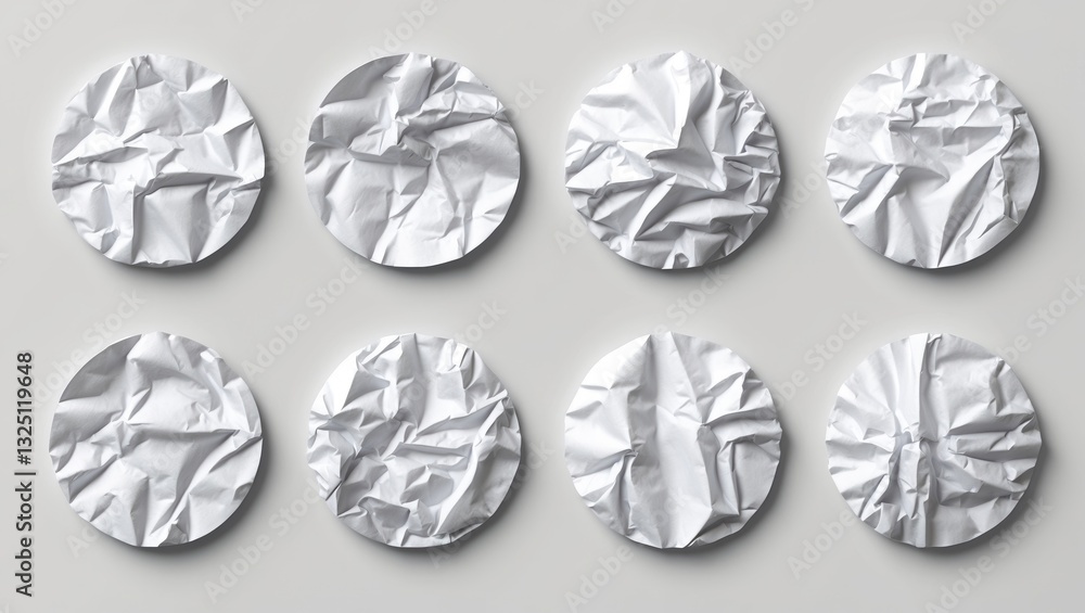 Fototapeta premium Set of round white paper stickers mock-up blank labels, isolated on background with clipping path.