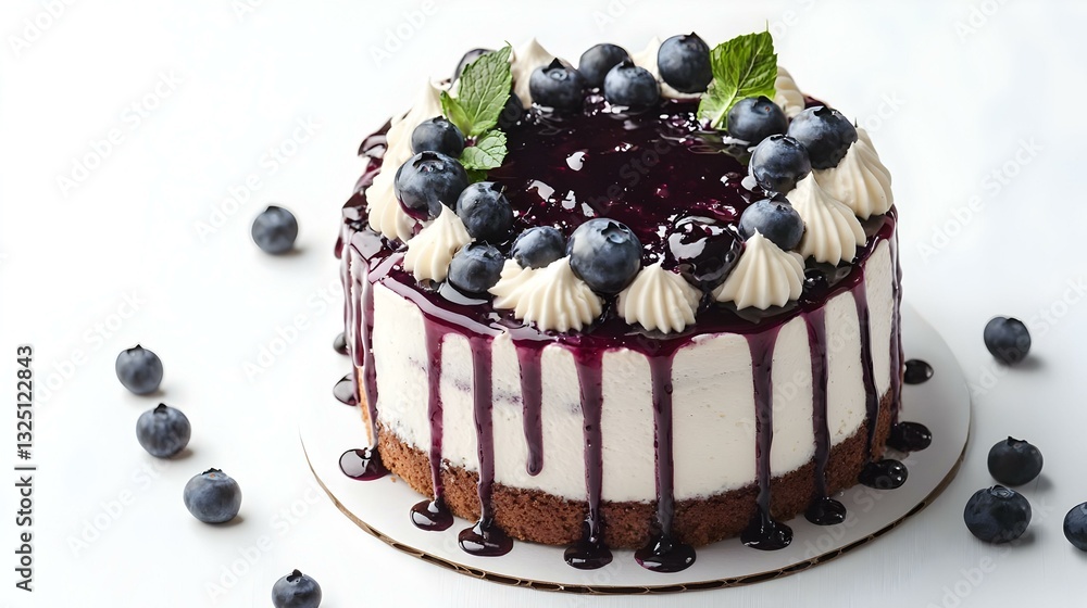 Homemade cake with souffle cream and blueberry