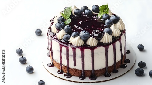 Obraz na płótnie Homemade cake with souffle cream and blueberry w salonie
