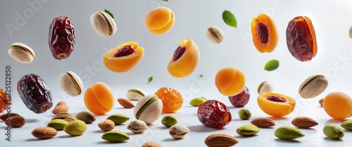Fototapeta Naklejka Na Ścianę i Meble -  Collection of various dry fruits on a white background. Banner design