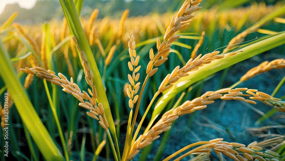 Fototapeta premium Rice plant ears in a harvest and agricultural image.