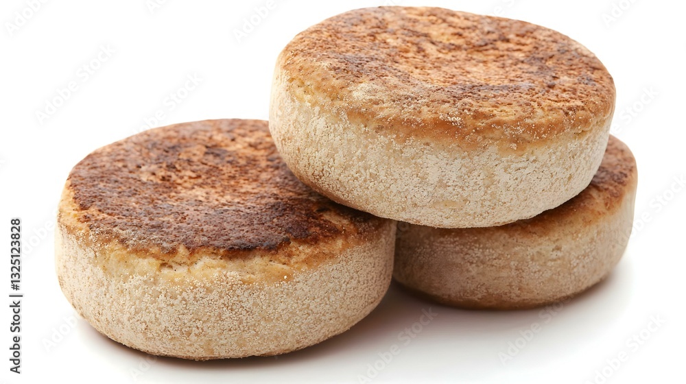 Group of wholemeal English muffins isolated Group of wholemeal English muffins isolated