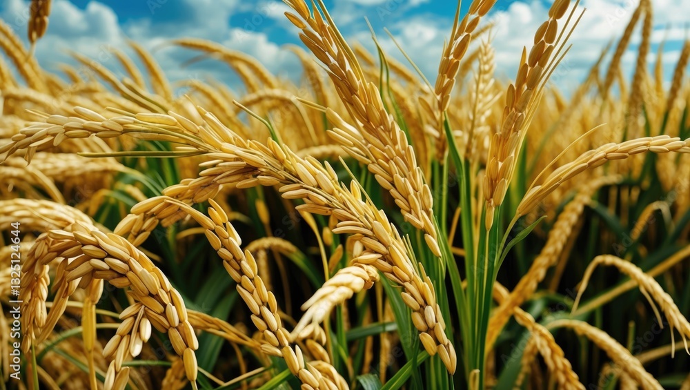 Fototapeta premium Rice plant ears captured in an agricultural and harvest photograph.