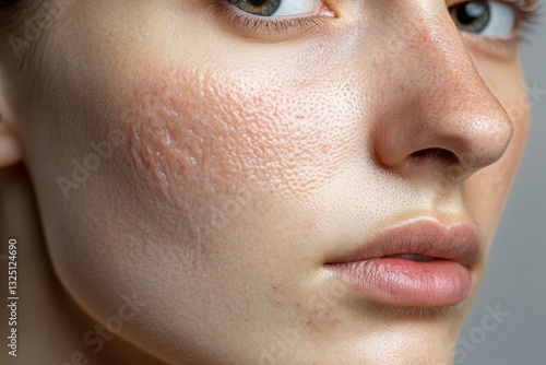 Close-up view of female skin showing dryness and texture issues on the face