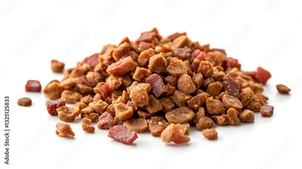 Dry dog food with bacon granules isolated Dry dog food with bacon granules isolated