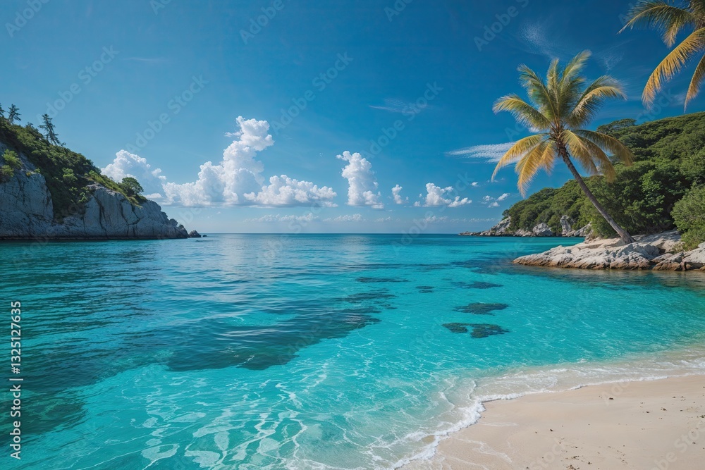 Fototapeta premium Breathtaking Aqua View with Crystal Clear Water and Sandy Beach on a Summer Day